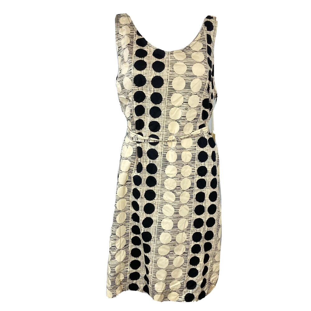 NWT Uncle Frank Dress Womens Sz L Black Creme‎ Polkadot Cotton Sleeveless Sheath